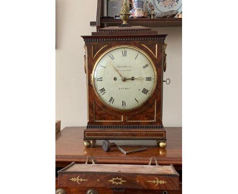 Superb William IV flame mahogany bracket clock by Frodsham of Gracechurch St. London with twin fusee movement and original br