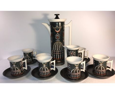 Portmeirion Pottery coffee service. ''Magic City'' designed by Susan Williams Ellis. Tiny chip to top of 1 cup.