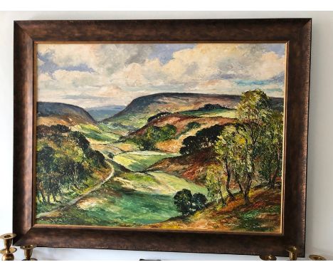 An oil on board landscape, Chop gate, North Yorkshire, Signed L.R. K. Johnson. 59 x 89cms.