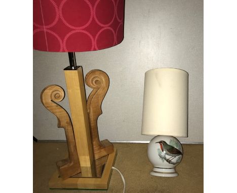 Two modern lamps, one with violin/viola necks.