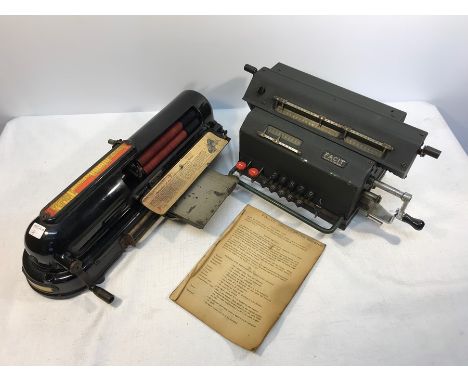 Cheque writer, Protectograph by Halsby &amp; Co together with a Block &amp; Anderson Ltd. Facit mechanical calculator.  