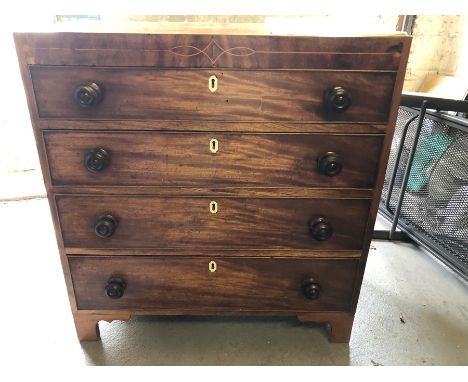 Mahogany caddy top chest of drawers with ivory Escutcheons 