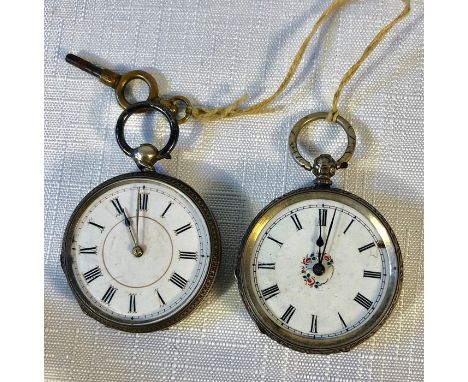 Two continental ladies silver pocket watches with enamel faces.