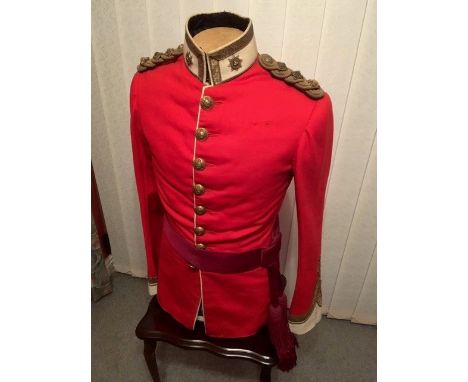 Fine post 1901 Lincolnshire Regiment officers uniform tunic complete with all buttons and collar badges with sash sword belt