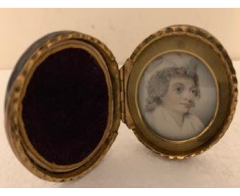 Good 19thC pressed tortoiseshell frame with miniature portrait
