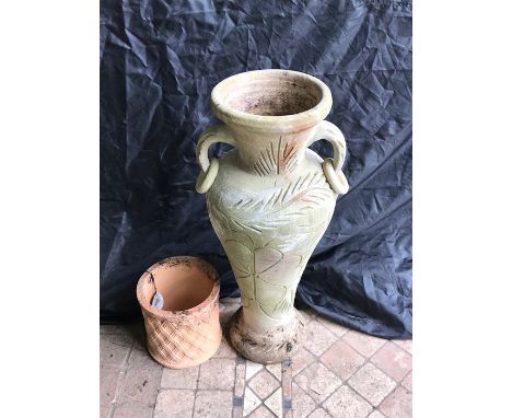 Pottery urn 77cms and planter.