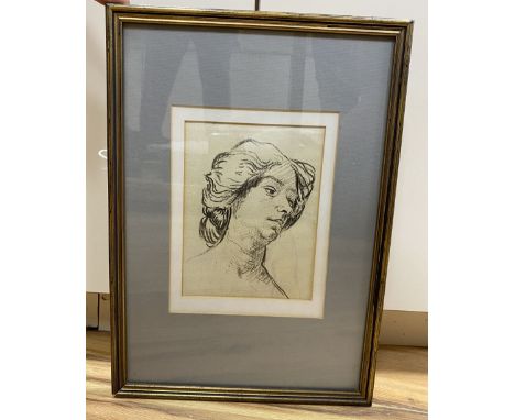 Attributed to Augustus John (1878-1961), charcoal on paper, Sketch of a lady, label verso inscribed Sketch by Augustus John-o