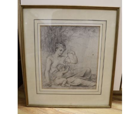 Old Master, charcoal and chalk, Mother and child with a triangle, 30 x 27cm