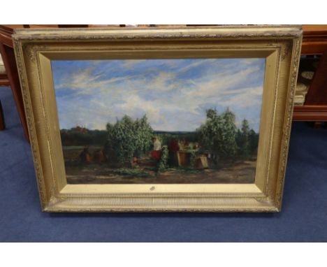 M* Neve (19th/20th century), oil on canvas, 'Hop-picking at Pickhill Farm, Smallhythe and Tenterden', signed, 60cm x 90cm