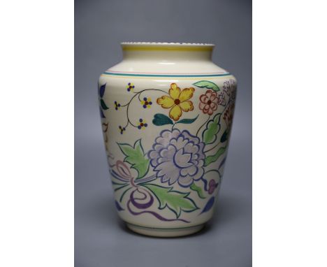 A Poole Pottery polychrome vase, circa 1960, 24cmCONDITION: Body of vase is good with good colours; base with some hairline c