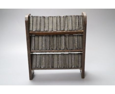 Shakespeare's Works in miniature, 40 volumes on original three-shelf open bookcase, 20cm wide