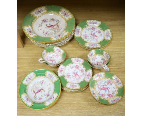 Two Masons ironstone soup bowls, four Mason's plates, 14 items of Mintons porcelainCONDITION: Two cups cracked; one dish crac