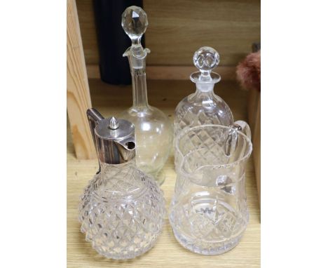 An early 20th century Australian white metal mounted glass claret jug, by Brunkhorst of Adelaide, glass water jug, decanter a