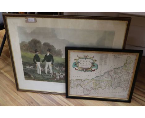 A Robert Morden map of Cornwall and a sporting print