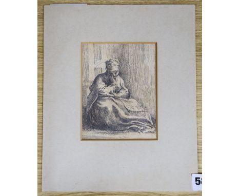 An Old Master style pencil study of a seated woman, 13 x 10cm, unframed
