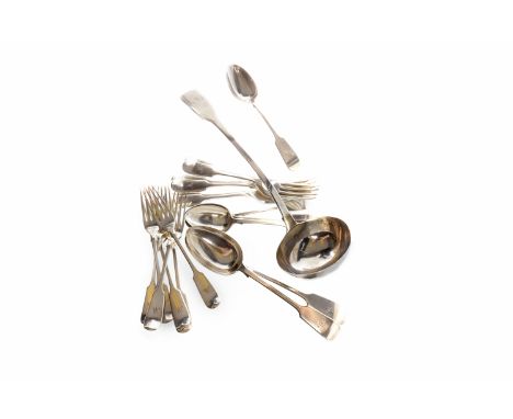 PART SUITE OF VICTORIAN SILVER 'FIDDLE' PATTERN FLATWAREmaker Martin Hall & Co., London 1882, comprising five table forks, si