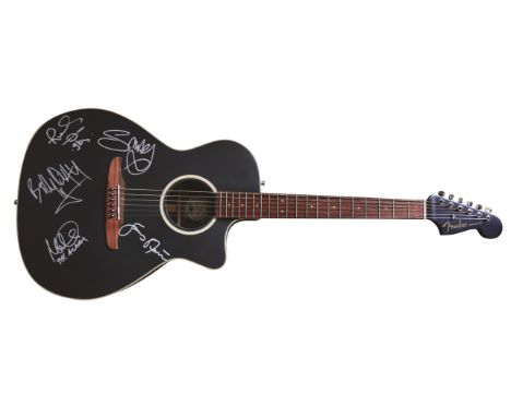 LOVE HOPE STRENGTH CHARITY GUITAR. Fender Newporter acoustic guitar played and signed by Billy Duffy, Robin Wilson of Gin Blo