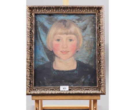 English School: oil on canvas, portrait of a young girl, 14" x 12", in gilt frame (loose in frame) 