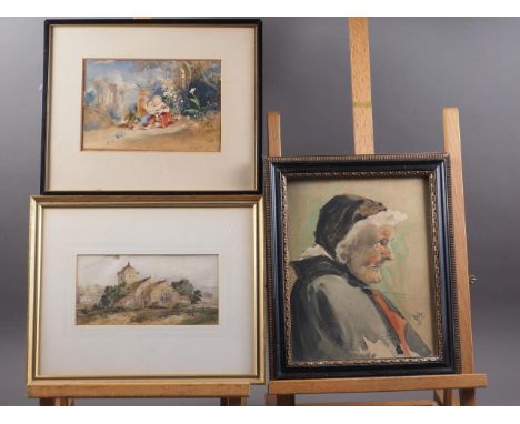 Henry Warren, 1831: watercolours, Albert and Julia Warren as infants, 5 1/2" x 8", in ebonised frame, Sutton Palmer: watercol