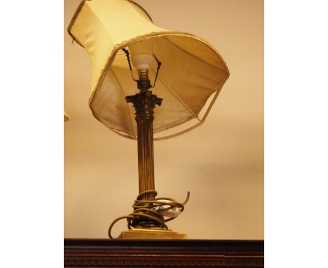 A brass Corinthian column table lamp, on square stepped base, 16 1/2" high overall 