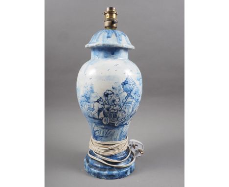 A Delft baluster table lamp with children playing in a landscape decoration 