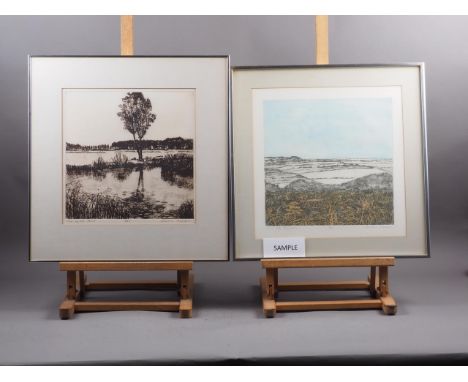 Daphne Pepper: two signed limited edition prints, "Tree by the Pond", 3/40, and "Over the Field", 6/40, in strip frames, a si