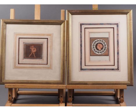 Two 18th century coloured engravings, classical figures and portrait, in gilt frames 