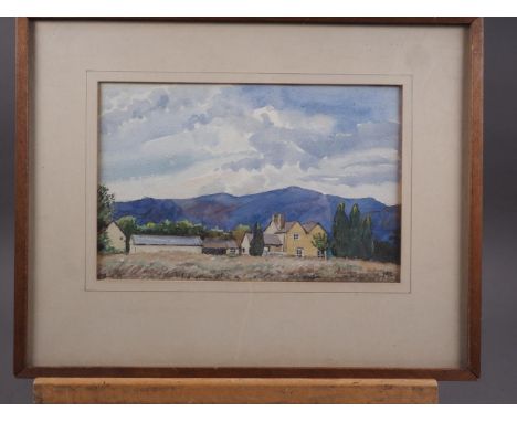 Marjorie Bywater: watercolour sketch, "Blue Malverns", 6" x 9 1/2", in strip frame 