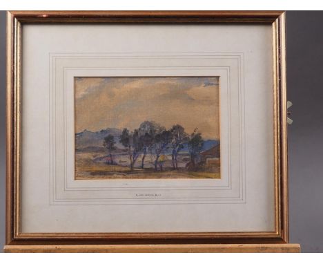 St John Lamorna Birch: watercolour sketch, trees by a lake, 4 1/4" x 6", in wash line mount and gilt frame 