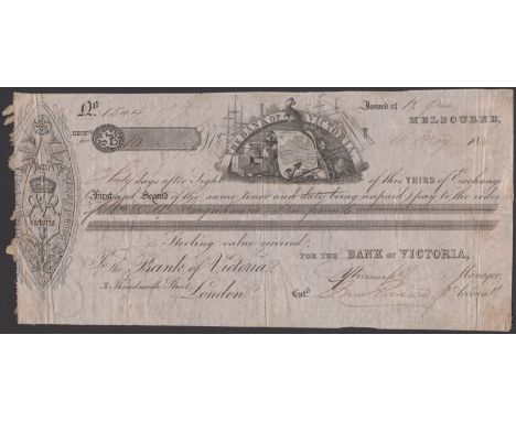 Bank of Victoria, a bill of exchange for £10, Melbourne, 16 May 1860, serial number 1544, good fine to about very fine, mount