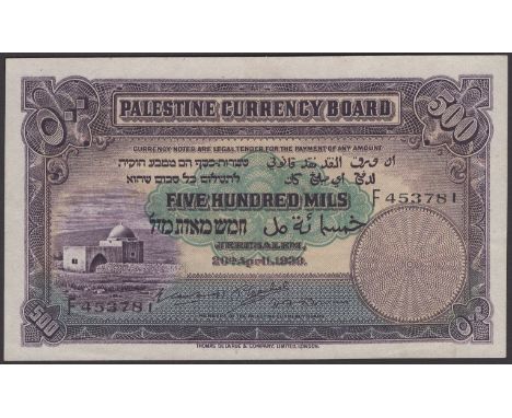 Palestine Currency Board, 500 Mils, 20 April 1939, serial number F453781, one hard central fold, one light fold, fresh origin