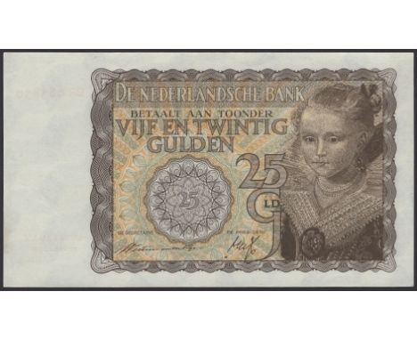 De Nederlandsche Bank, 25 Gulden, 20 May 1940, serial number BR 083830, very light bend, visibly embossed serial numbers, abo