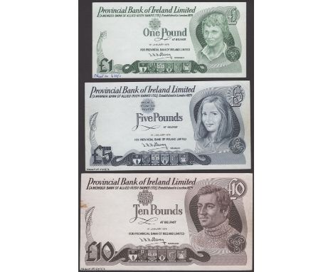 Provincial Bank of Ireland Ltd, a set of die proofs for £1, £5 and £10, all dated 1 January 1979, F. Hollway signature, blue 