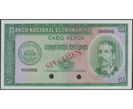 Banco Nacional Ultramarino, Cape Verde, colour trial 50 Escudos, ND (1958), serial number 000000, green print, red SPECIMEN o