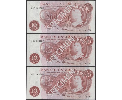 ERROR: Bank of England, John S. Fforde, consecutive 10 Shillings (3), 15 February 1967, serial numbers 05Y 165725-27, with th