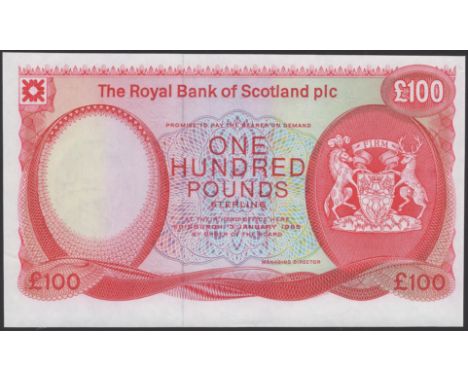 Royal Bank of Scotland PLC, complete proof for £100, ND (3 January 1985), no serial number or signature, one light bend in ri