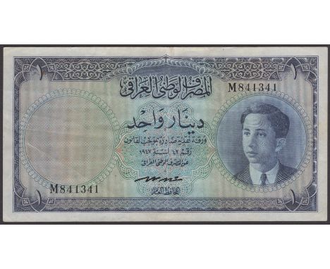 National Bank of Iraq, 1 Dinar, 1947 (1950), serial number M841341, Abdul Ilah Hafudh signature, original paper, some handlin