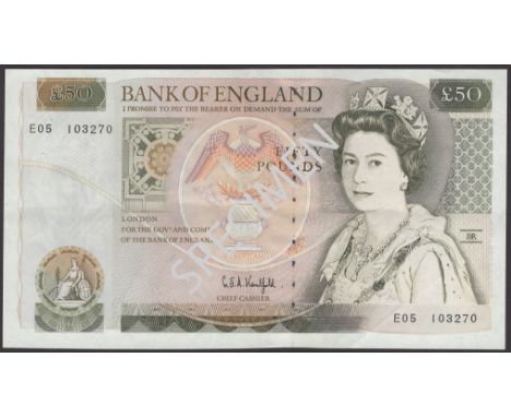 Bank of England, Graham E. A. Kentfield, £50, ND (1991-93), serial number E05 103270, staple hole, one light horizontal and v