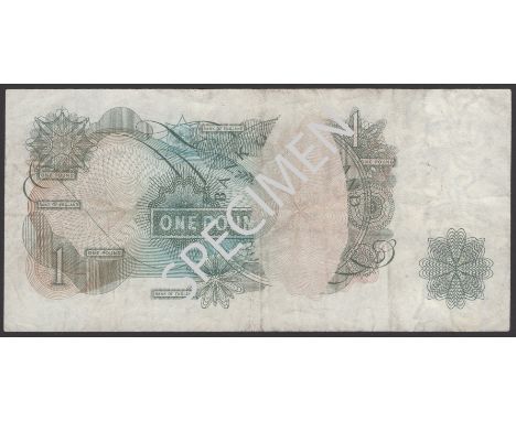 ERROR: Bank of England, Leslie K. O’Brien, £1, 17 March 1960, serial number C70 619460, with large oval shaped missing sectio