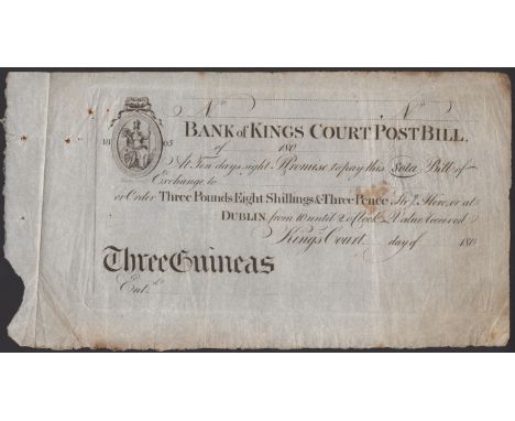 Bank of Kings Court Post Bill, unissued 3 Guineas, 180-, engraved by Martyn, payable at ten days sight and at Dublin 'from 10
