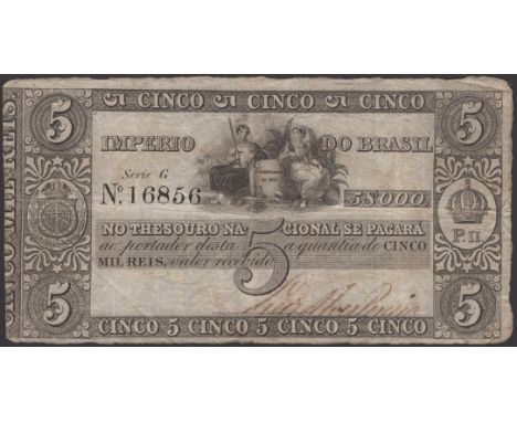 Imperio do Brasil, 5 Mil Reis, ND (1852-67), Estampa 4, serial number G 16856, one manuscript signature, lovely paper quality