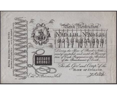 Bank Restriction Bill, an  1880’s reprint of an 'Anti-Hanging note', originally produced 1819, as a work of satire by George 
