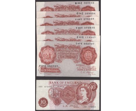 Bank of England, Leslie K. O’Brien, 10 Shillings (6), 21 November 1955, prefix T47Y, T22Y, Y44Y, C74Z B26Z and Z40X, £1 (6), 