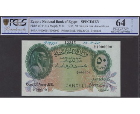 National Bank of Egypt, printers archival specimen 50 Piastres, 10 August 1935, serial number range A/4 000001 - A/4 1000000,