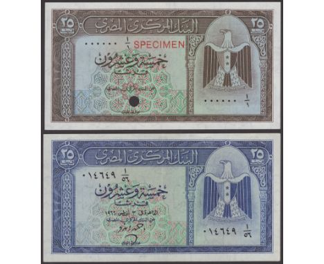Central Bank of Egypt, colour trial 25 Piastres, 1963, serial number A/1 000000, brown print, single cancellation holes, red 