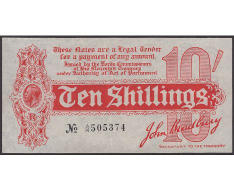 Treasury Series, John Bradbury, 10 Shillings, 14 August 1914, serial number A/14 505374, one single fold, some light handling