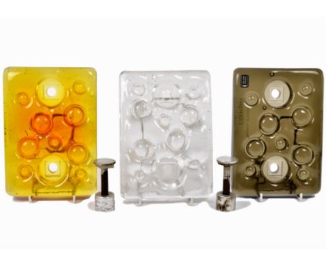 Geoffrey Baxter for Whitefriars, a trio of uncatalogued large rectangular Architectural glass slabs, each 21 x 15 cm and of s