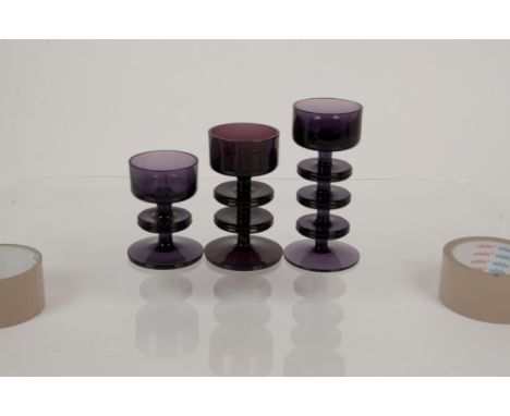 Ronald Stennett Wilson for Kings Lynn (Wedgwood) Glass, a trio of RSW13 'Sheringham' candleholders comprising one of each in 