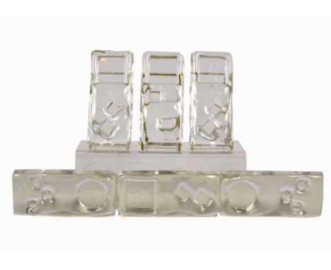 Geoffrey Baxter for Whitefriars, six clear rectangular Architectural glass slabs, each 17.5 x 8 cm, comprising three number 2