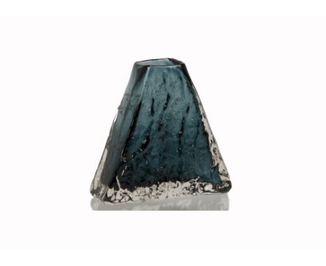 Geoffrey Baxter for Whitefriars, a Textured glass range 'Pyramid' vase pattern 9674 in Indigo, 17 cmMinor marks to rim. No vi